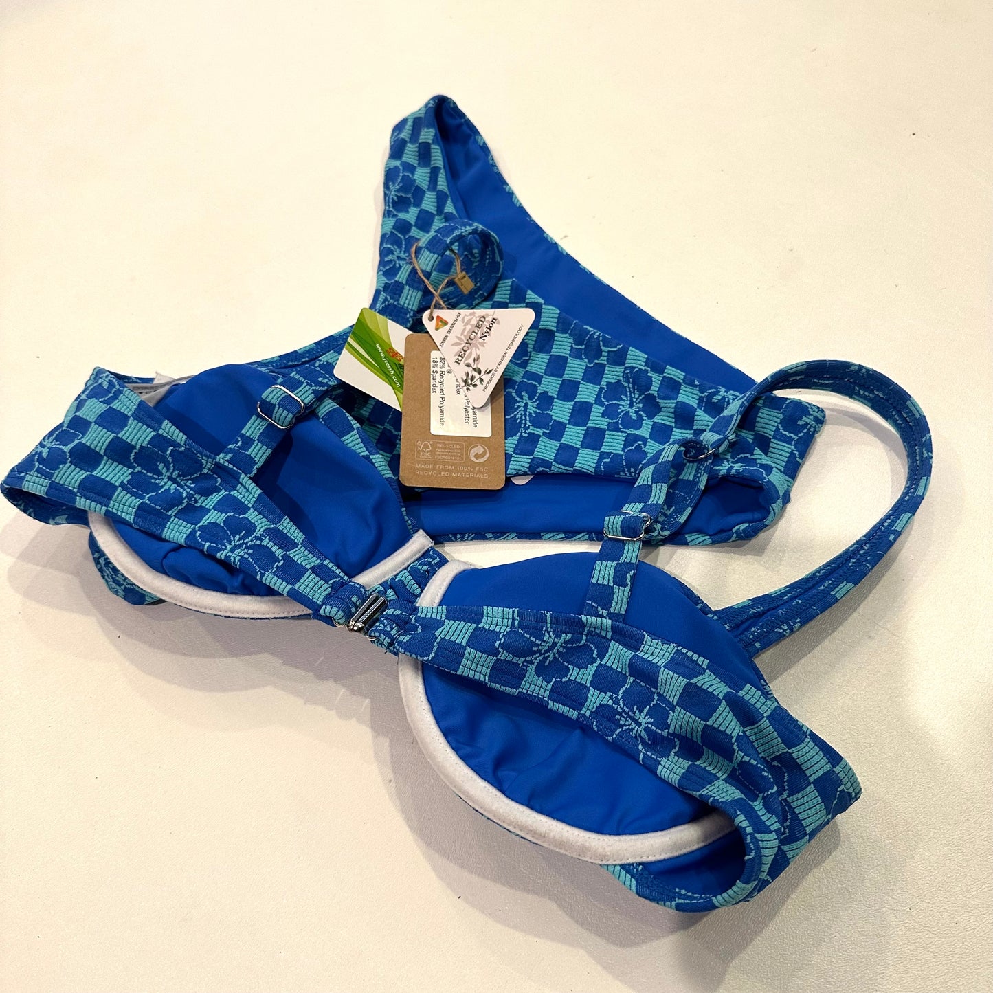 Blue Floral Checker Bikini Set