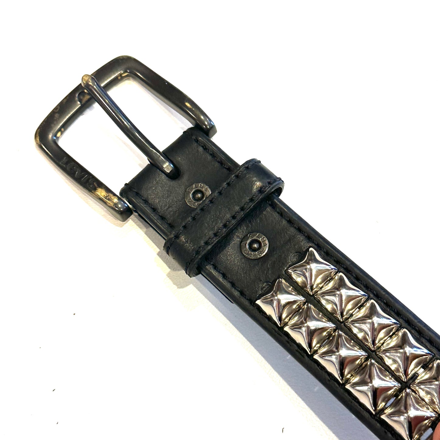 Hand-Made 2-Row Pyramid Studded Coated Leather Levi’s Belt