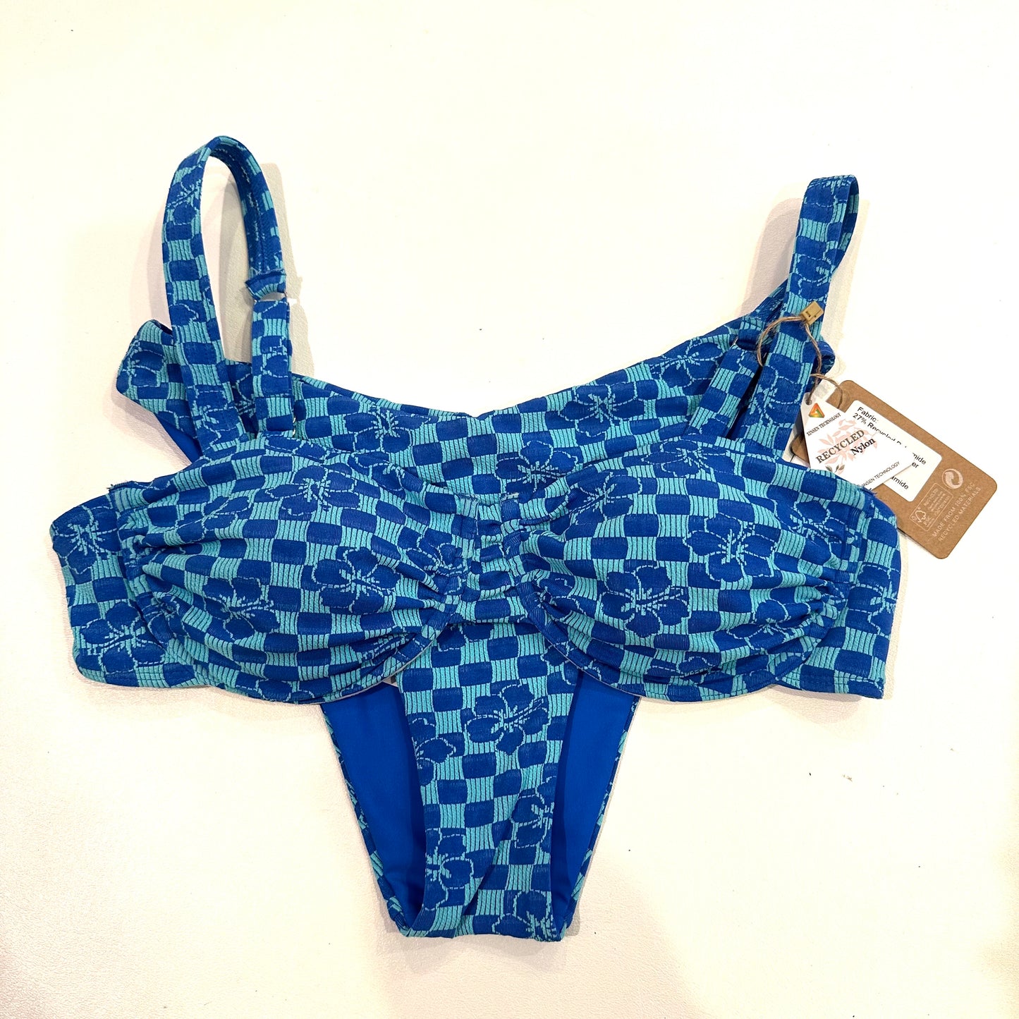 Blue Floral Checker Bikini Set