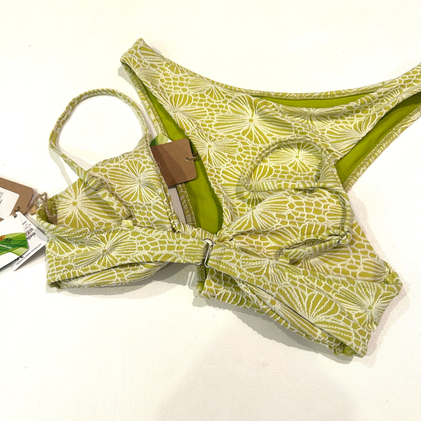 Textured Green Floral Bikini Set