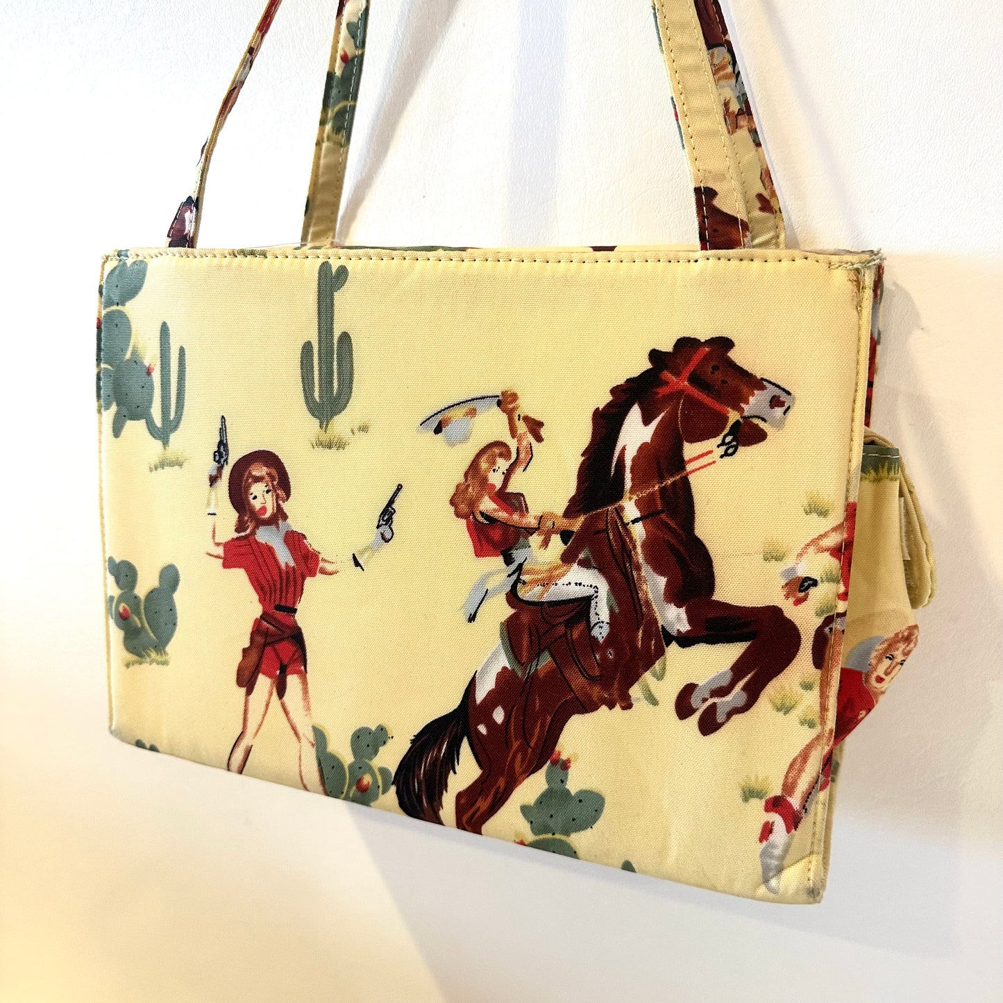 Vintage Western Cowgirl Print Tote Bag