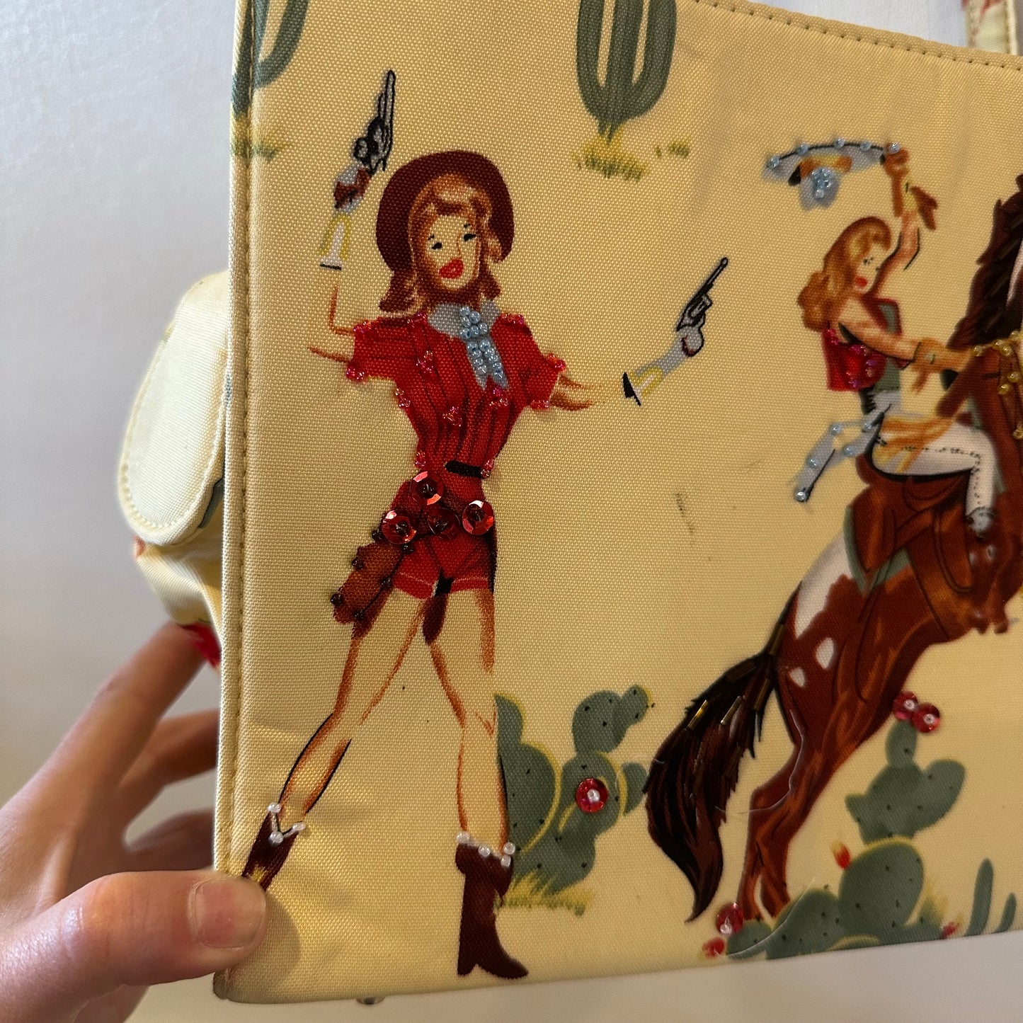 Vintage Western Cowgirl Print Tote Bag