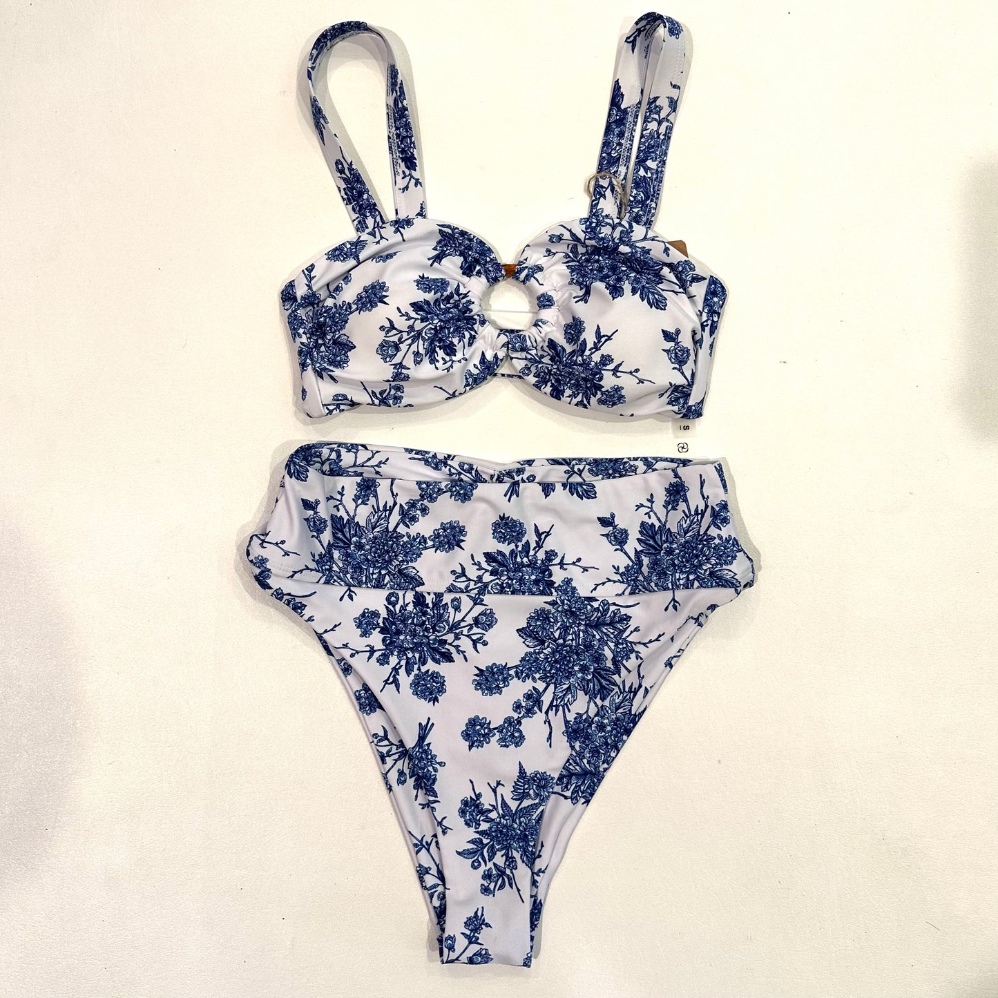 Blue Floral High-Waist Bikini Set