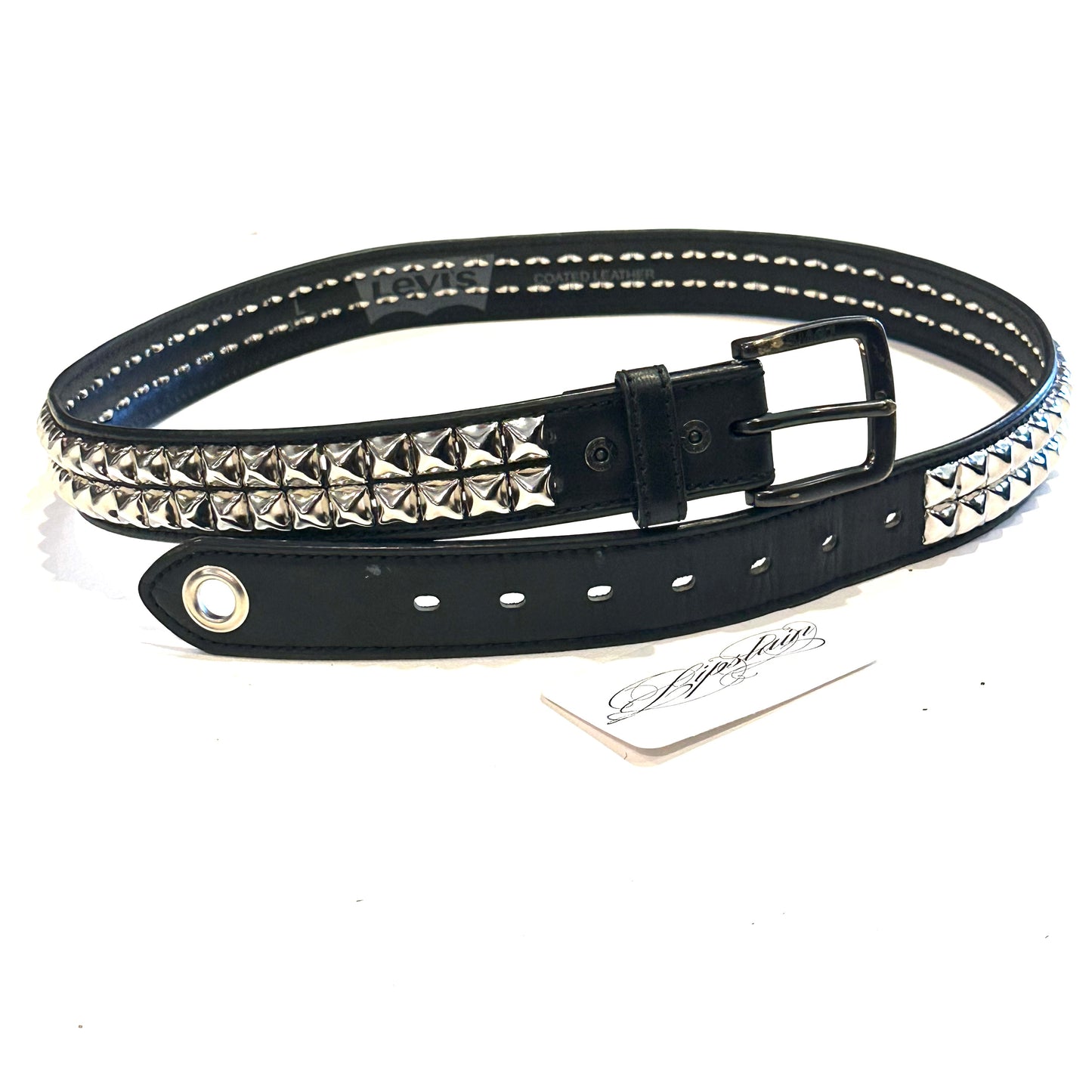 Hand-Made 2-Row Pyramid Studded Coated Leather Levi’s Belt