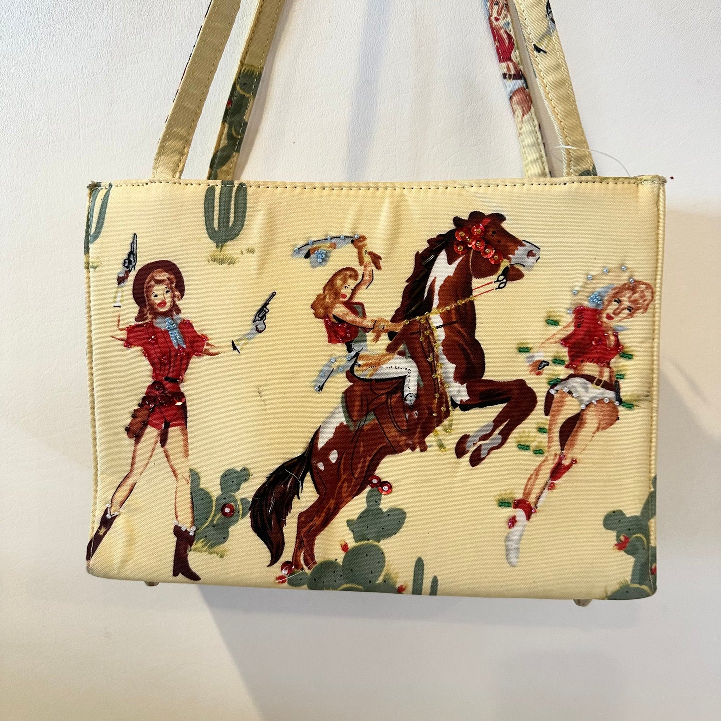 Vintage Western Cowgirl Print Tote Bag