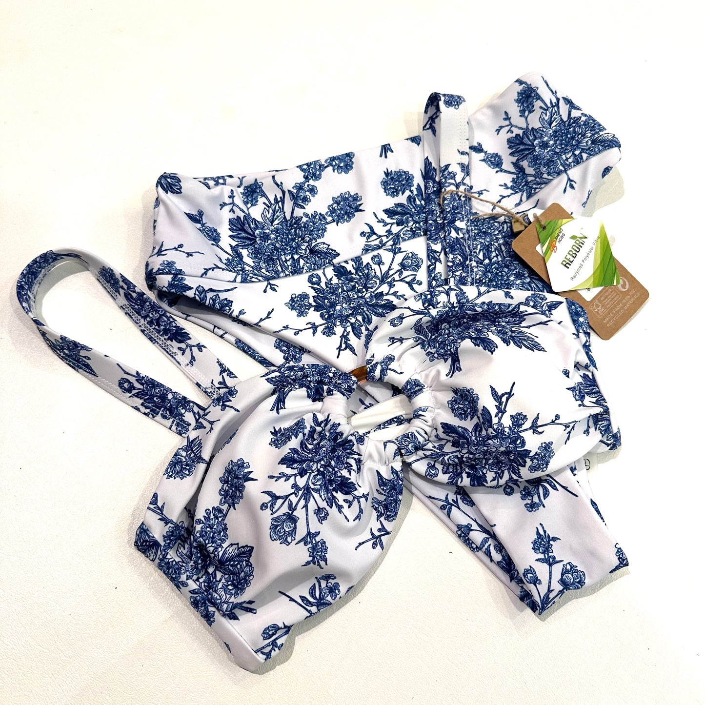 Blue Floral High-Waist Bikini Set