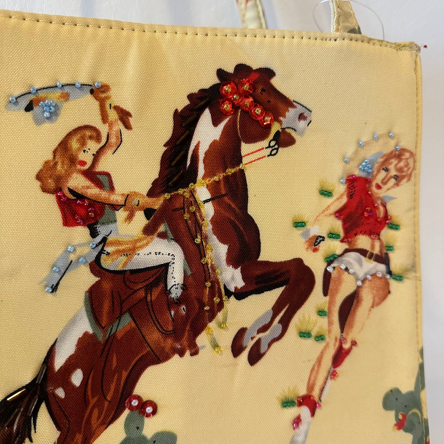 Vintage Western Cowgirl Print Tote Bag