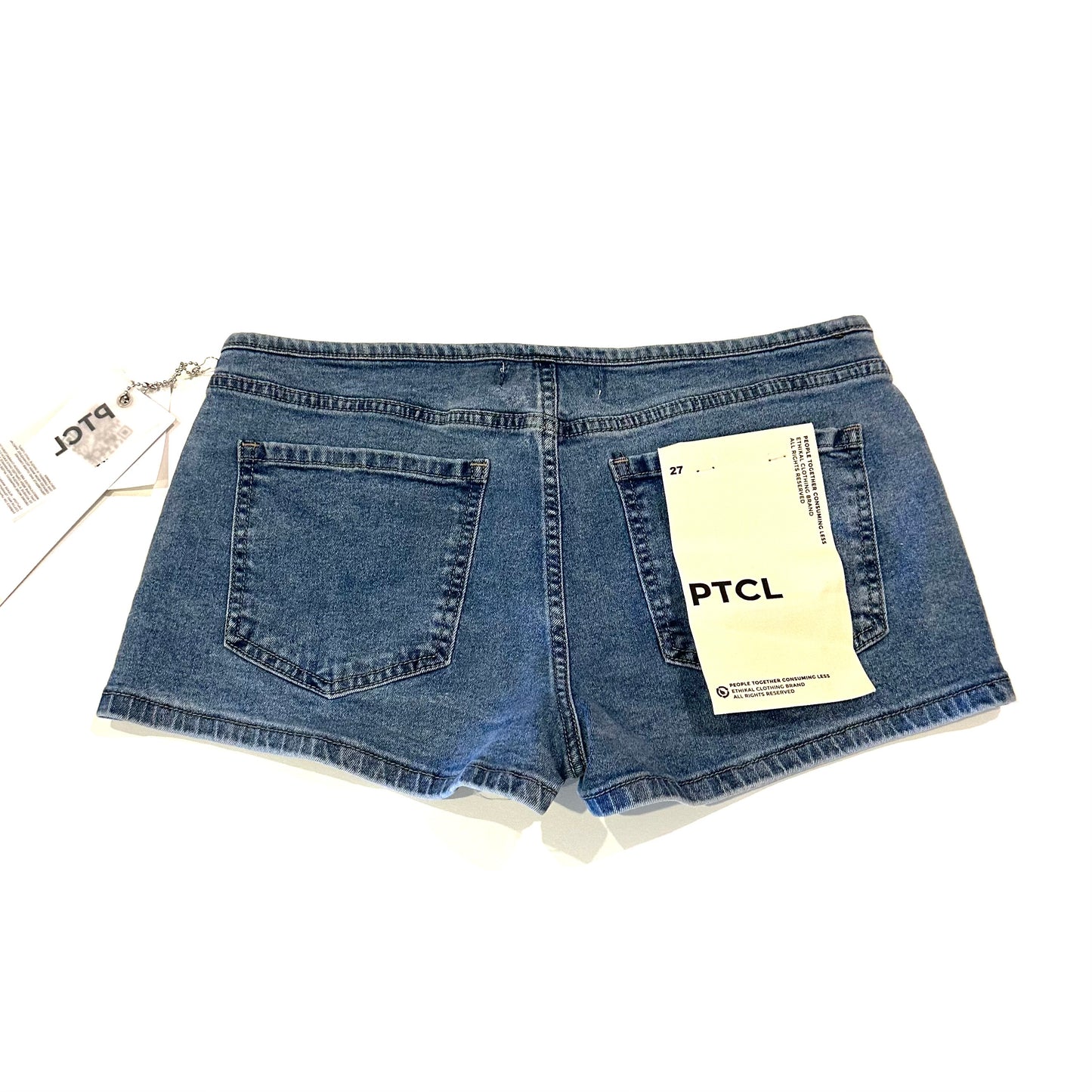 Iridescent Grid Print Denim Shorts