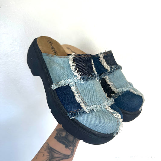 Y2K Lower Eastside Patchwork Denim Mules