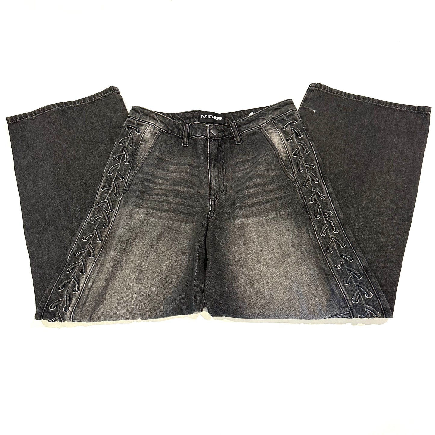 Lace-Up Wide Leg Jeans