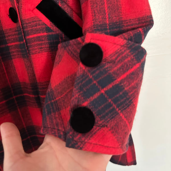 Unique Vintage Red & Navy Plaid Peacoat