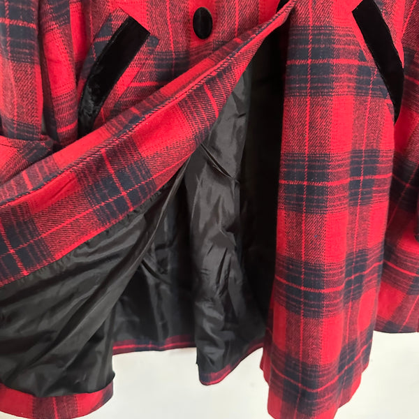 Unique Vintage Red & Navy Plaid Peacoat