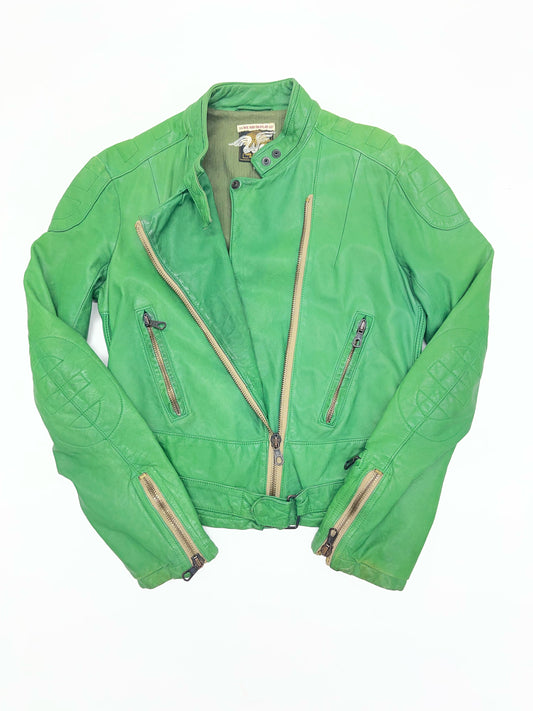 Replay “We Are Replay” Green Leather Moto Jacket