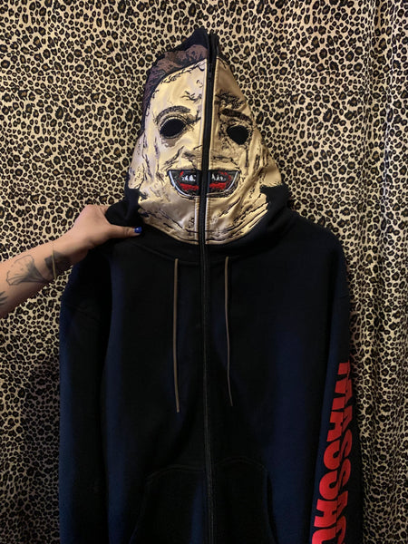 Leather Face Zip Up Hoodie