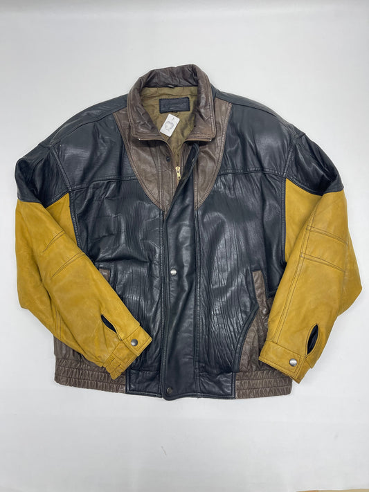 Vintage 80s/90s Saxony Colorblock Leather Jacket
