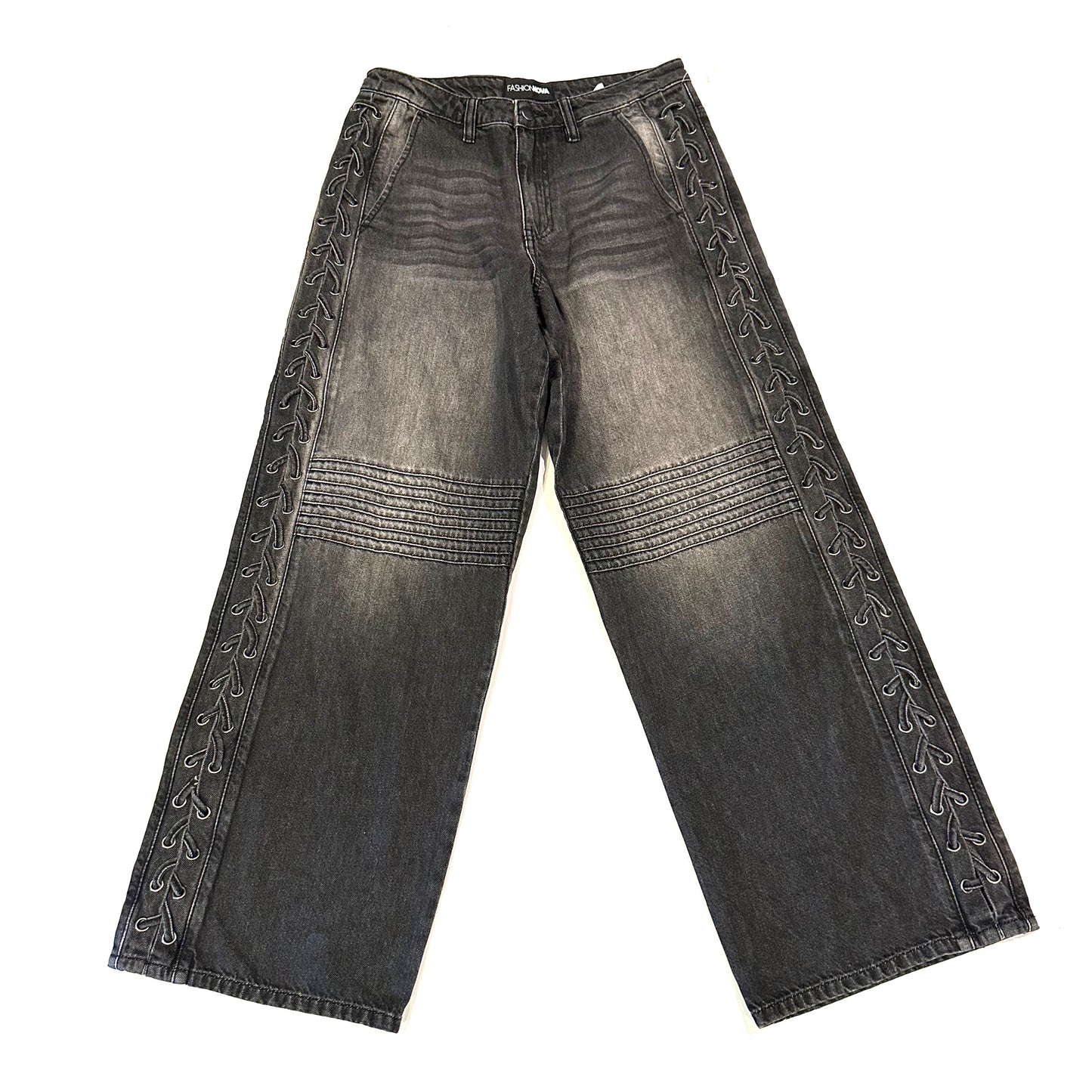 Lace-Up Wide Leg Jeans