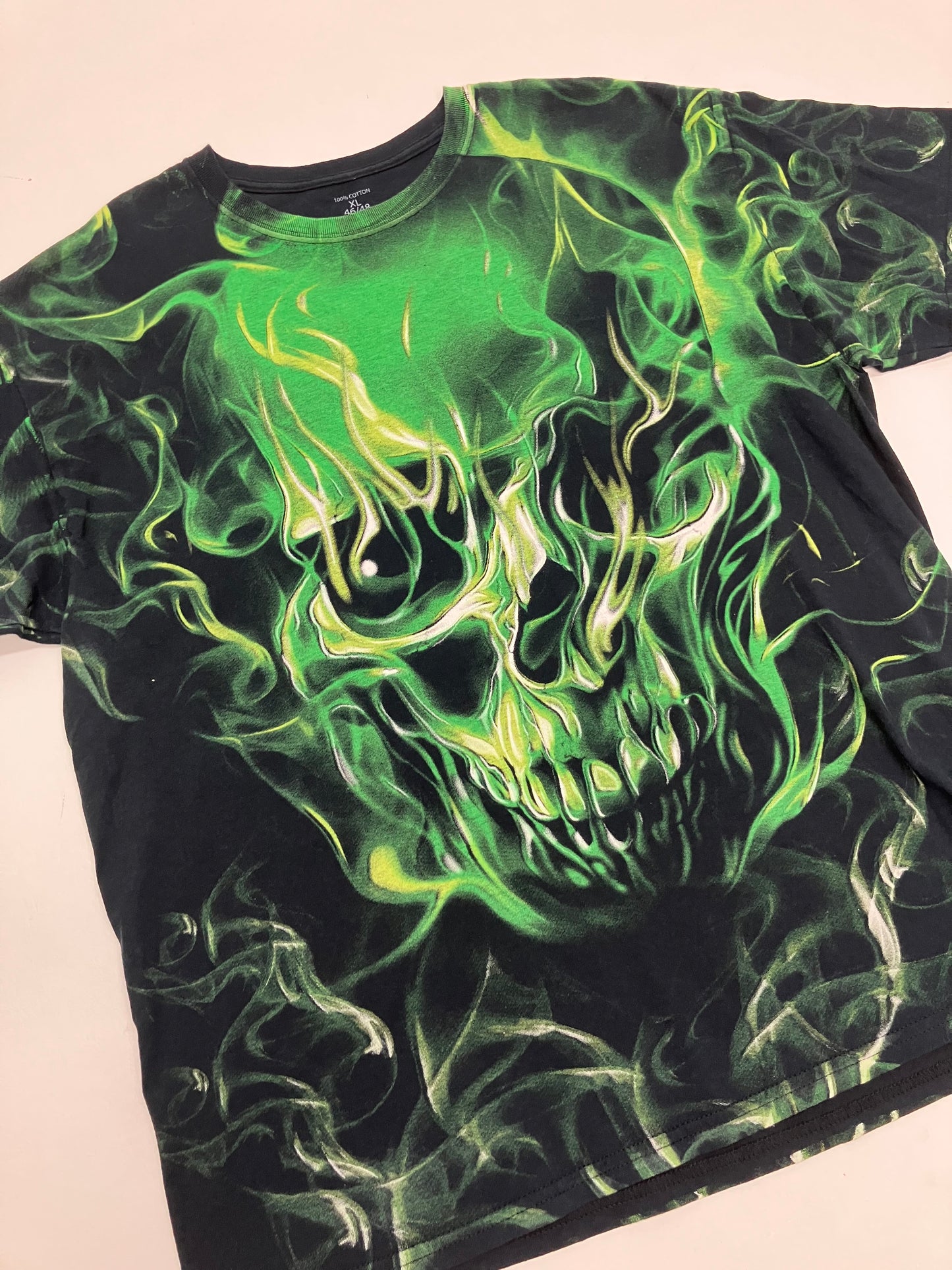Y2K Green Skull Allover Print Tee