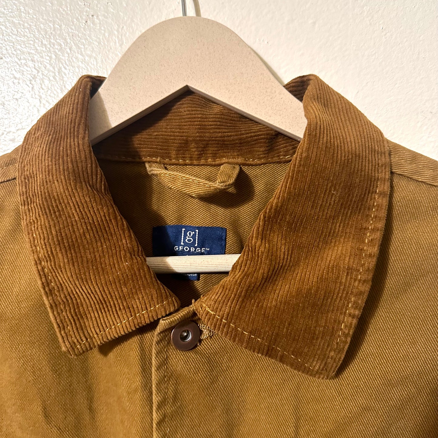 Corduroy-Collared Button-Up Jacket