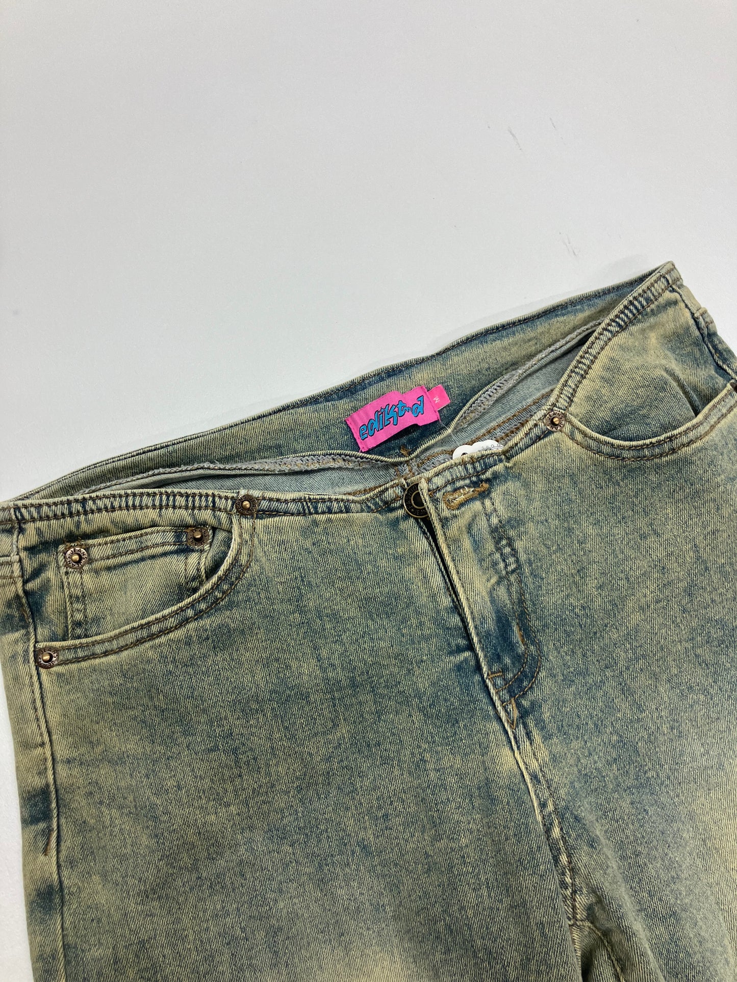 Y2K Edikted Faded Green Jeans
