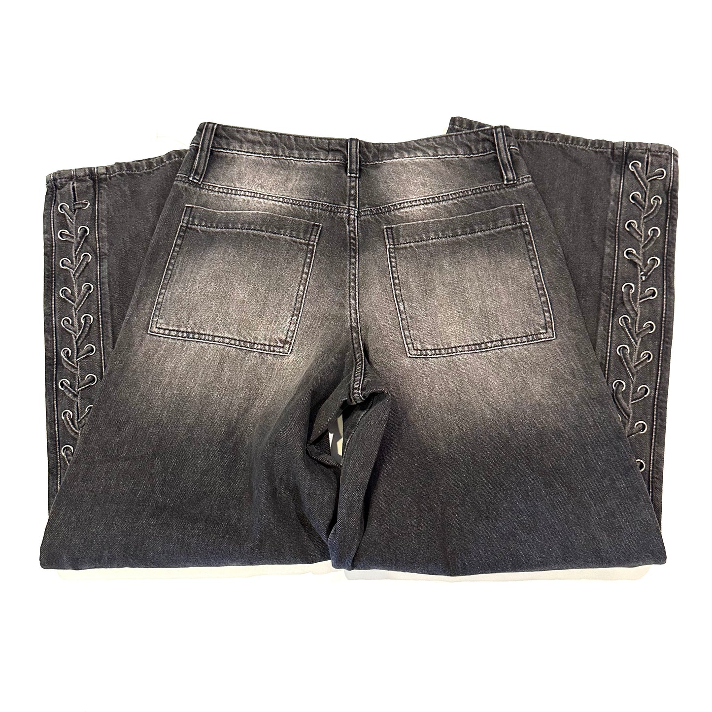 Lace-Up Wide Leg Jeans