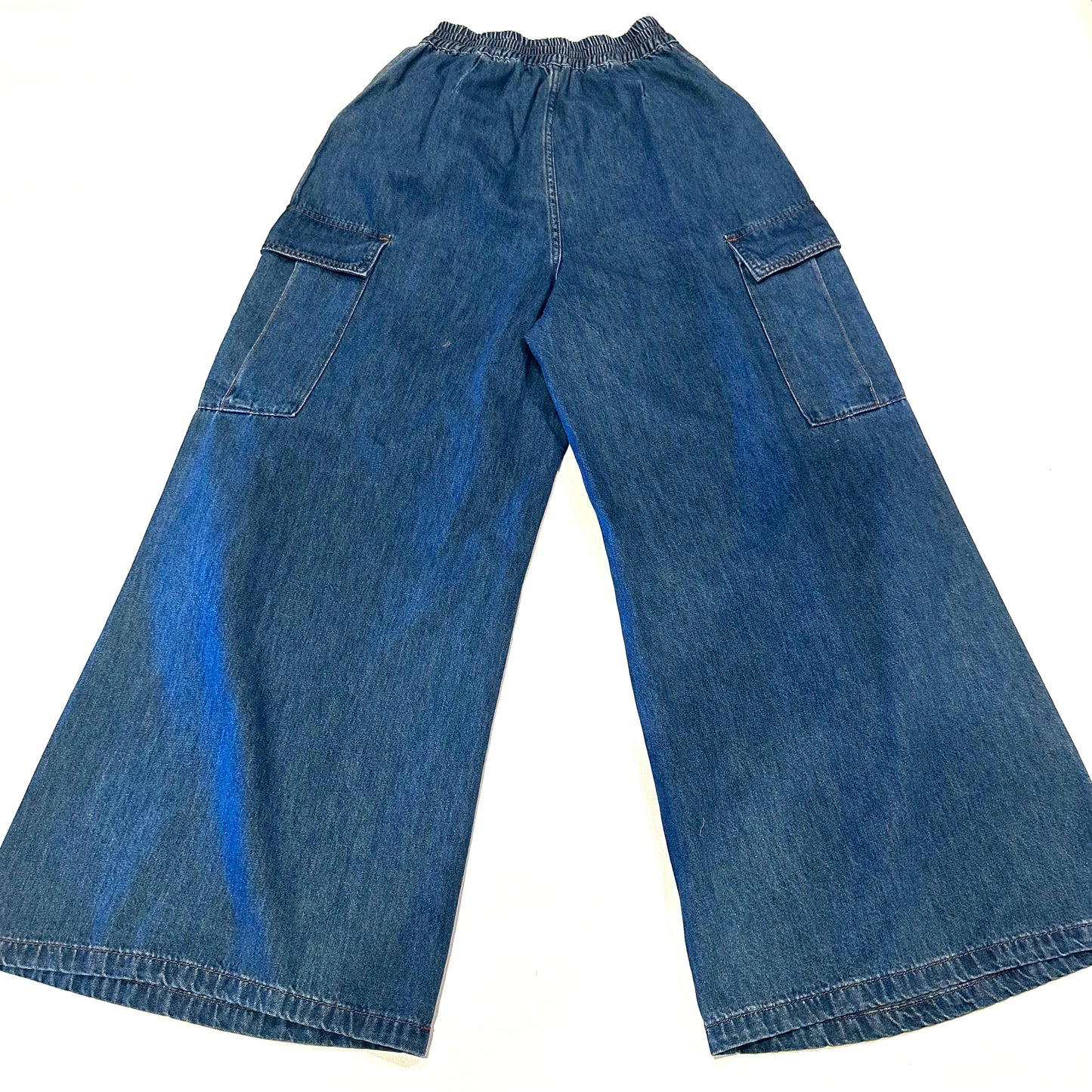 Blue Wide-Leg Cargo Denim Pants