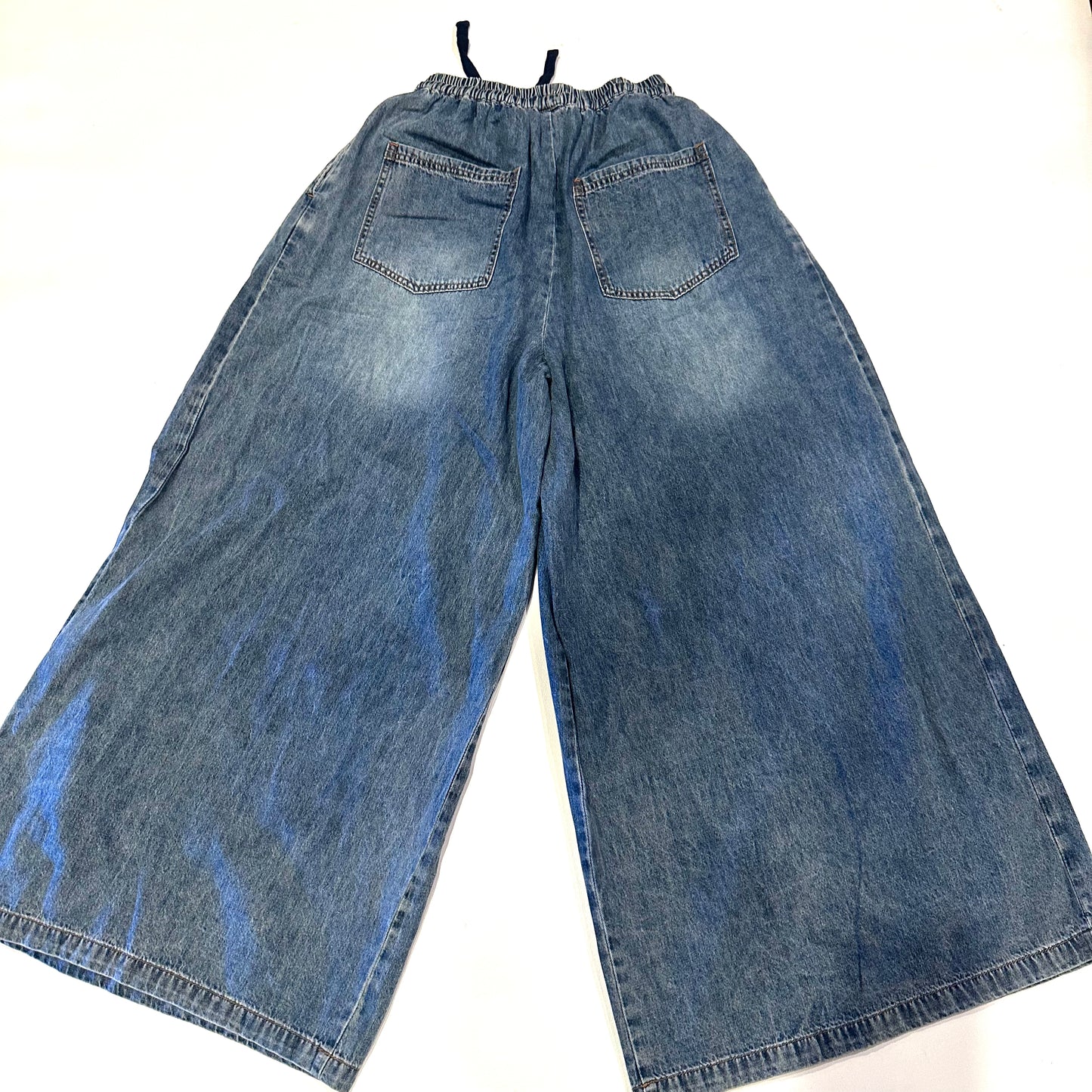 Wide-Leg Denim Drawstring Pants