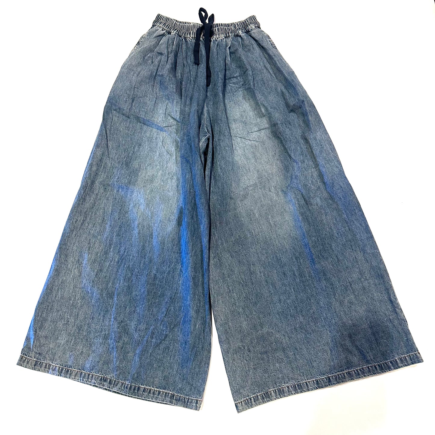 Wide-Leg Denim Drawstring Pants