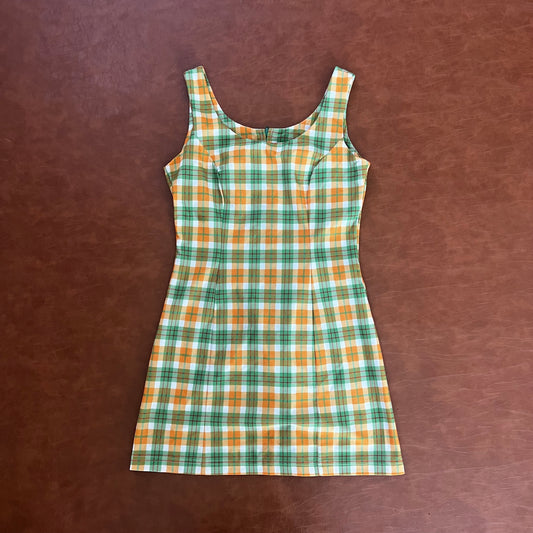 70s Green Plaid Dress