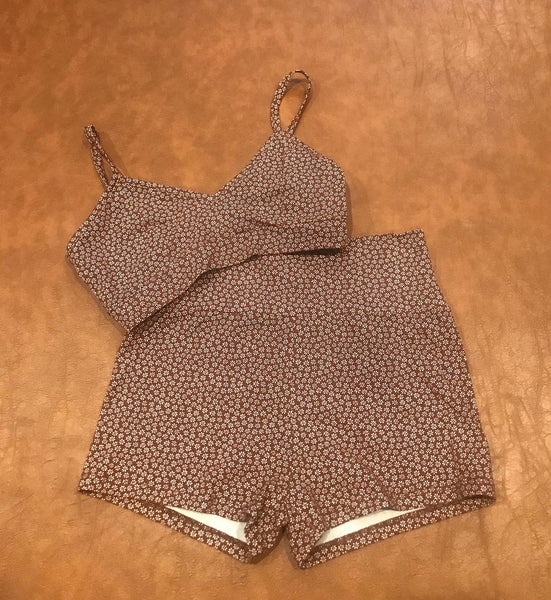 Brown Floral Two Piece Set